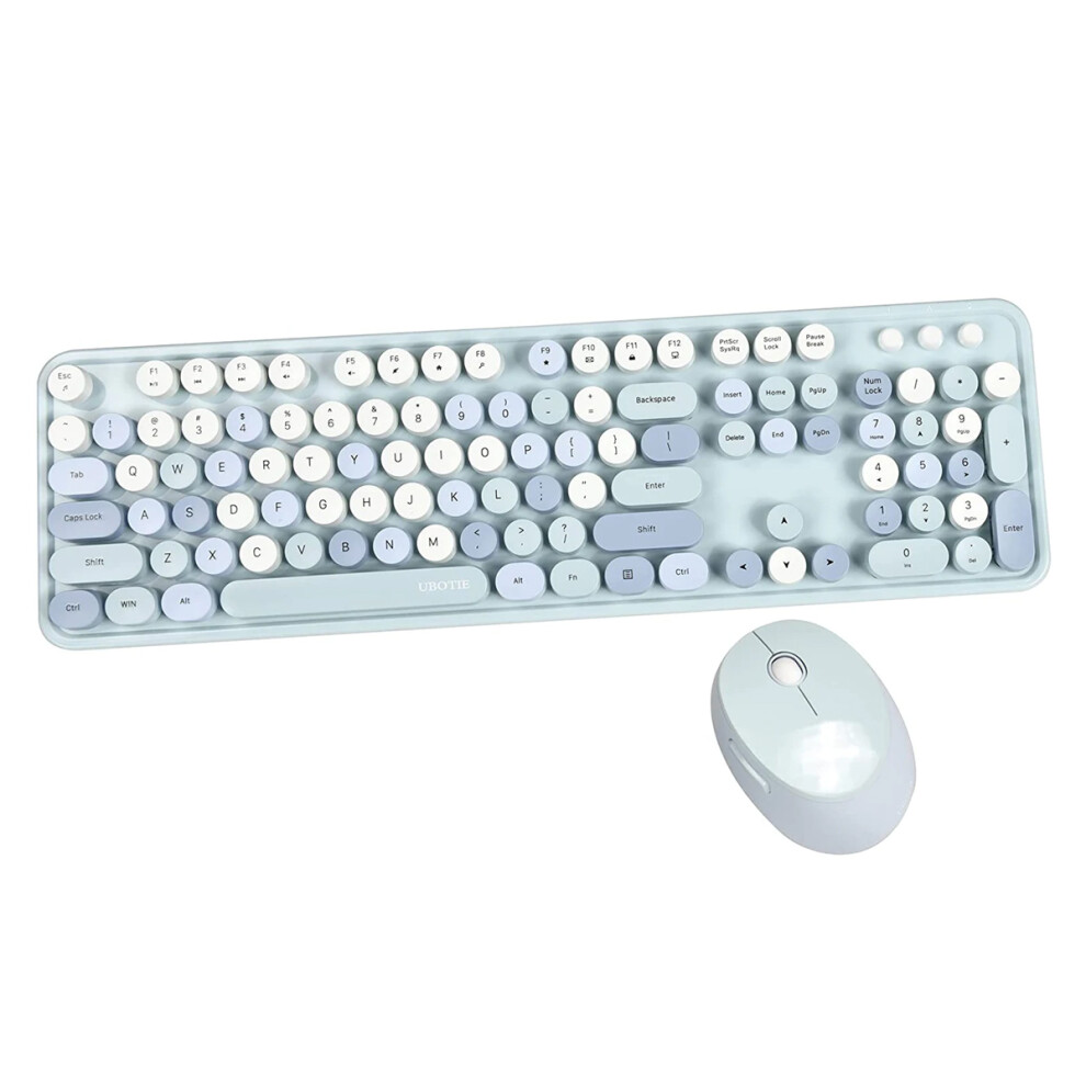 Wireless Keyboard And Mouse Combo, Full-Sized Keyboard With Retro Round Keycaps And Colorful Keycaps, 2.4Ghz Wireless Optical Mouse Silent Click Desig 9486358004715
