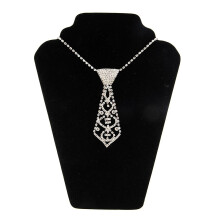 Gravata brilhante feminina, colar com strass em liga metálica, elegância clássica, design vintage com strass incrustado, joia para noivas.