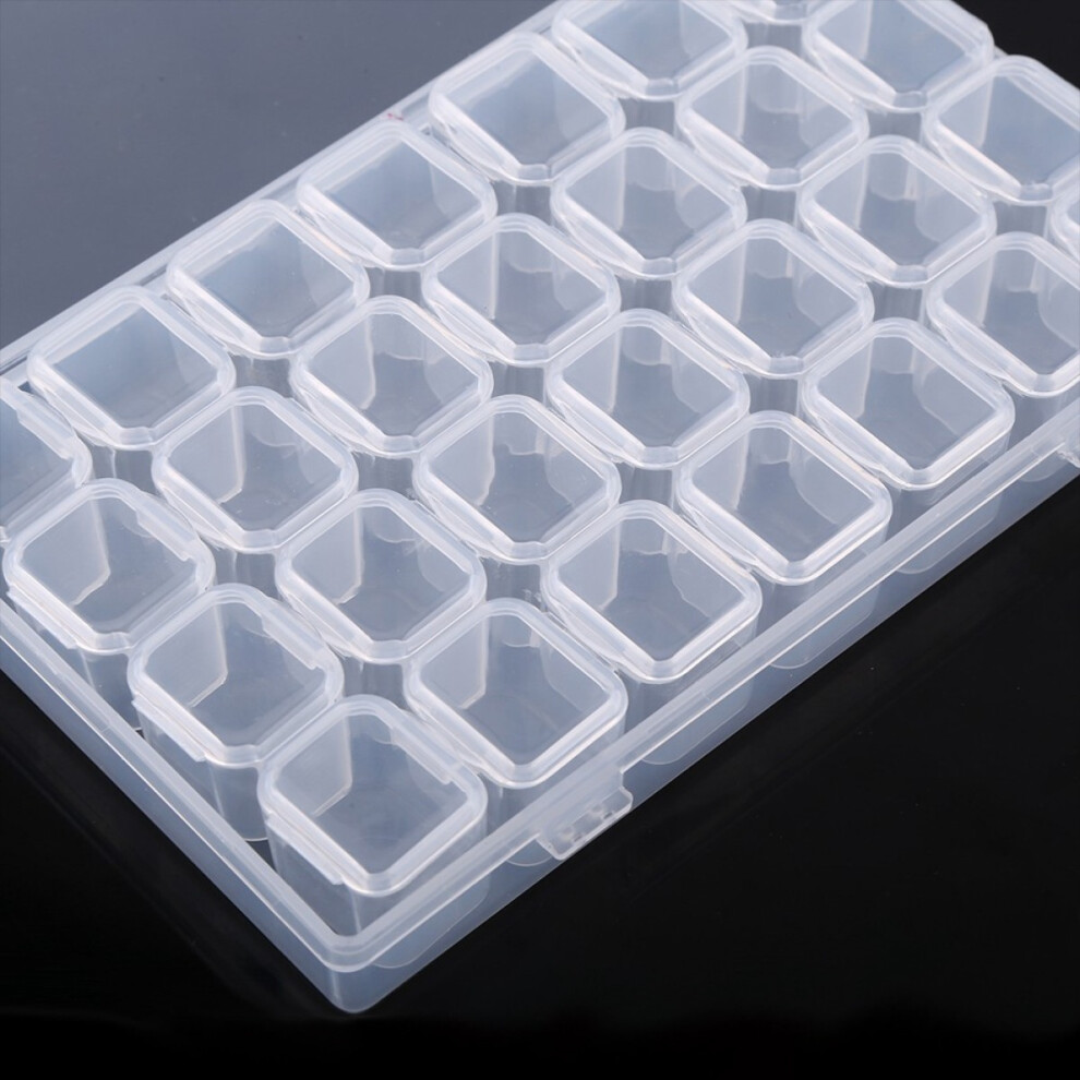 Transparent Design Clear Plastic Organizer Box with 28 Grids for Nail Art Accessories Storage, Individual Slots with Lids Removable Grids Sturdy &