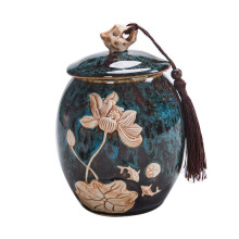 Urns Large Cremation Ashes Urn For Adult Ceramic Memorial Urn 11x11x16.5cm Yellow Blue