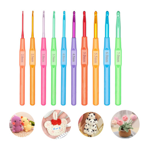 10 Pcs Crochet Hook Set Colourful Crochet Needle 2.0-7.0mm 1