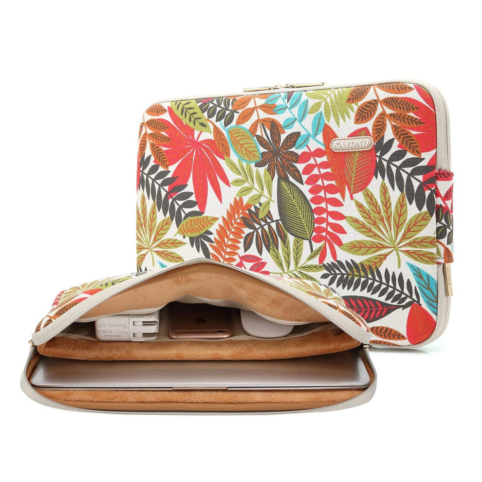 Canvas Laptop Sleeve, Waterresistant, Forest Series Pattern 1515.6 Inch With Pocket, Fits Macbook Pro 15.4/15.6 White 9119770930996