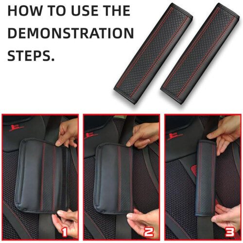 Auto Seats Belt Padding Covers for BMW E60 F20 E46 Embossed  Leather BlackRed 1