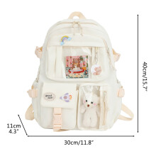 Mochila feminina moderna, mochila para laptop com alça fixa, acessórios kawaii e lona leve e resistente à água.