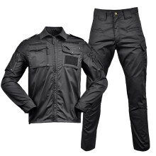 Tactical Shirt And Trousers Set For Airsoft Camouflage BDU Durable Long Sleeve Military Uniform Men Size S Black