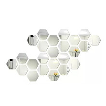 Hexagon Decorative Mirrors for Home Decor, Self-Adhesive Acrylic Tiles Upgrade Your Walls, Removable Plastic Mirror Decals for Interior Design (24 Sil