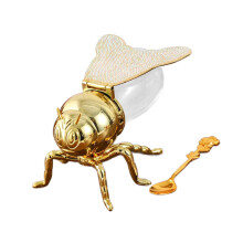 Honey Jar With Spoon Included, Luxurious Housewarming Gift, 10x15x8.5 cm, Golden Finish