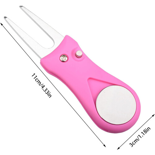Golf Divot  Tool  Golf Divot  Tool and Ball Indicator  Portable Folding Golf  Tool with Button  Pink 2