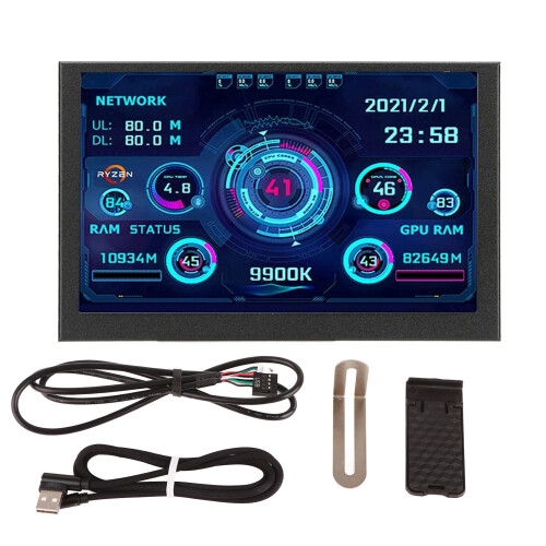 Mini tela IPS de 5 polegadas para gabinete de PC, temas personalizáveis, design DIY, alternância horizontal e vertical, economia de energia e