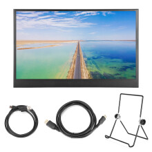 Monitor portatile con supporto, pannello HD da 14 pollici, corpo in lega di alluminio, display ultrasottile e leggero per giochi, laptop e PC, nero,