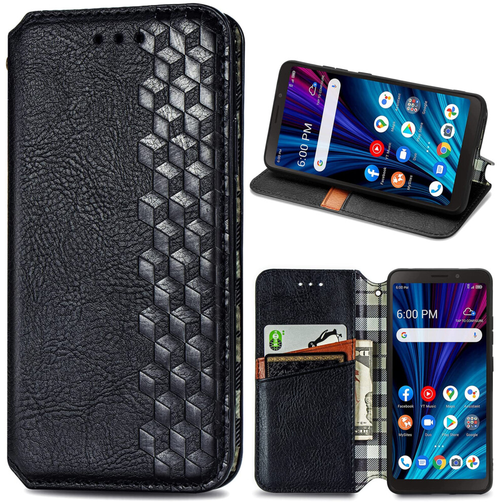 Wallet Case For Tecno Spark 6 Go Kickstand, Magnetic Closure, Card Slot, Plaid Cover, Black 9119770932891