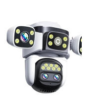WiFi Camera Outdoor Security Four Lens Four Screen 10X Optical Zoom 64GB Card Included EU/US Compatible