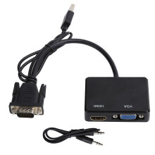 Adaptor VGA la HDMI cu audio, adaptor video VGA activ mascul la HDMI femelă 1080P pentru proiector computer laptop (sincronizare audio video)