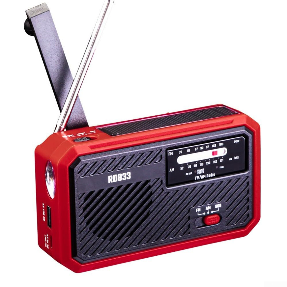Portable Hand Crank Radio, Outdoor Emergency Radio, Sos Alarm Led Flashlight, Hand Crank Powe, Lightweight, Red 9365049212755