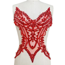 Hand Beaded Patches Sewing Patches with Glass Rhinestones-Red