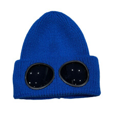 Chapeau de crâne amusant en tricot avec lunettes-bleu roi
