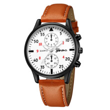 Running Watch Analog Quartz Leather Strap One Size, Versatile For Workout And Office, Brown