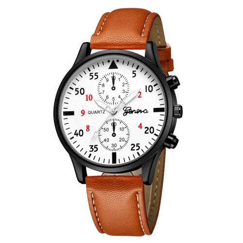 Running Watch Analog Quartz Leather Strap One Size, Versatile For Workout And Office, Brown