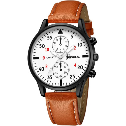 Running Watch Analog Quartz Leather Strap One Size, Versatile For Workout And Office, Brown 1