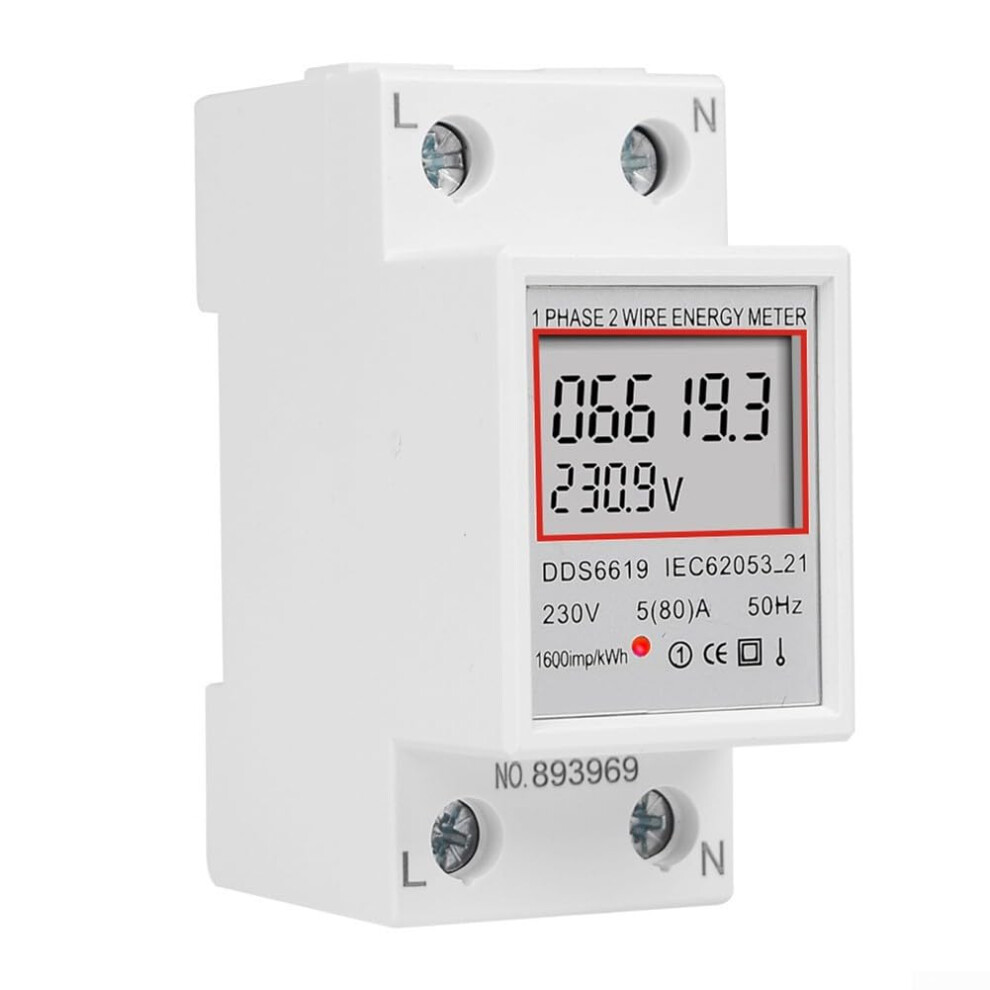 Din Rail Power Meter Lcd Display, Singlephase Energy Monitor 80A Kwh Meter With Pulse Frequency, Din Rail Mount 9119770935700