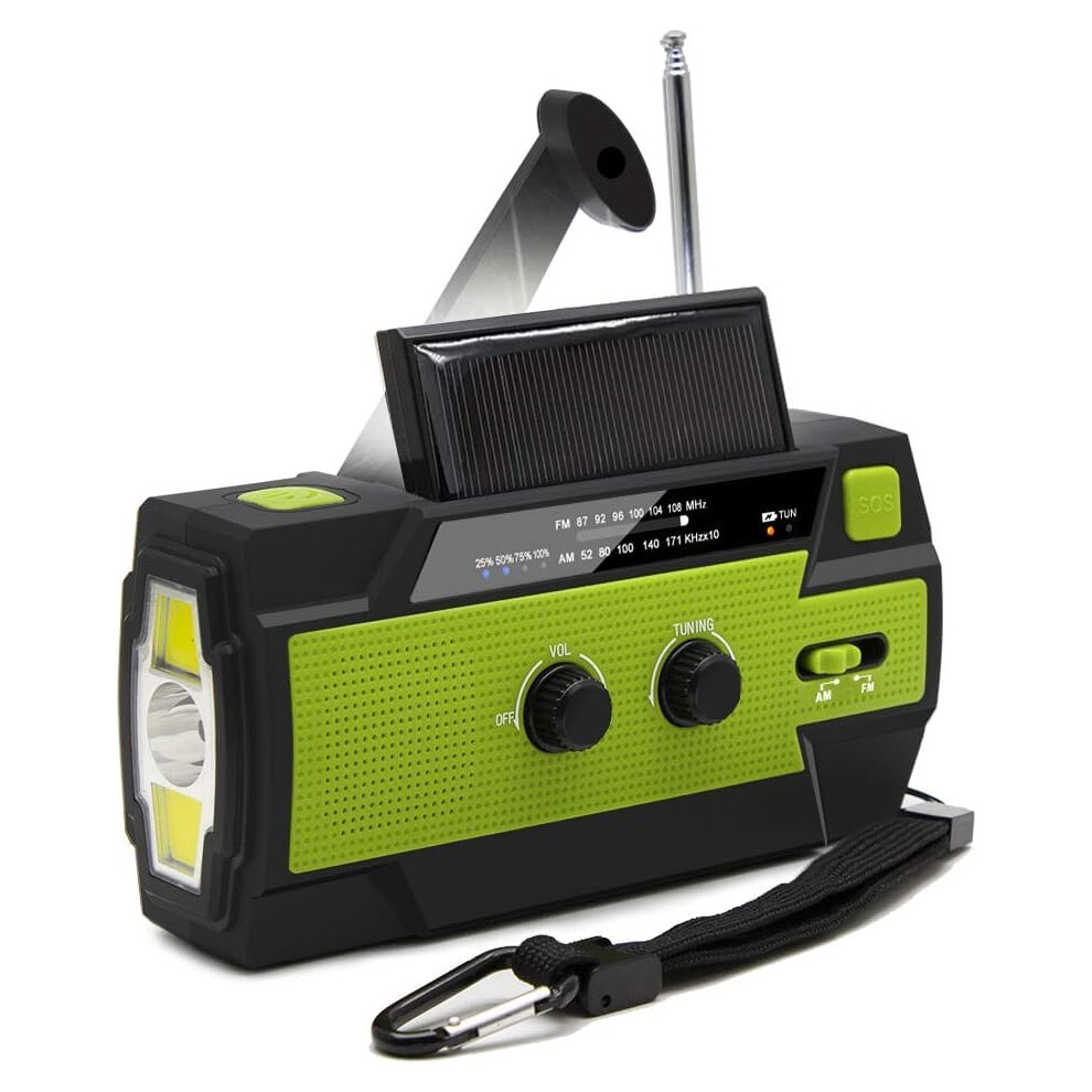 Wind Up Radio Emergency Solar Radio With Phone Charger, 4000Mah, Am/Fm, Hand Crank Torch, Sos Alarm, Green 9119770936042