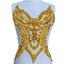 Hand Beaded Patches Sew On Patches Costumes Appliques-Gold