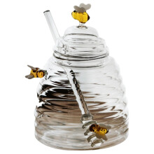Honey Jar With Dipper, Glass Honey Dispenser, Clear Glass Pot With Lid Keeps Honey Fresh, Clear