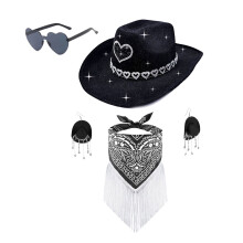 Western Charm Hoed Bandana Set Inclusief Hartvormige Rand-Zwart