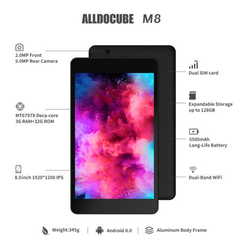 Tablet de alto desempenho com sistema Android, tela de alta resolução de 8 polegadas, câmera dupla, módulo Wi-Fi, processador quad-core para modo 2