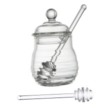 Honey Dispenser Glass Jar Lidded Honey Pot With Stirrer For Home Kitchen And Bakery Clear