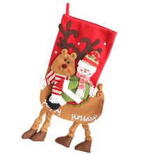 Christmas Stocking Decoration Large-Elk hugging snowman