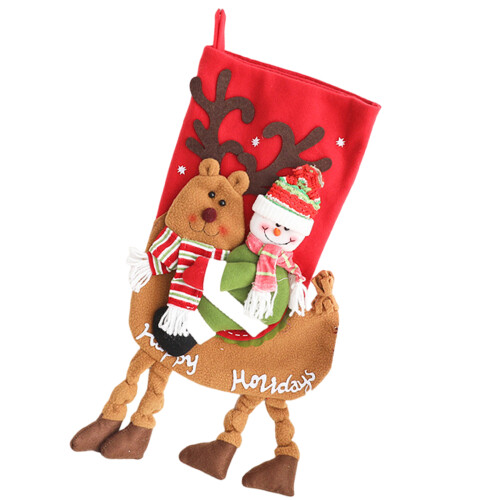 Christmas Stocking Decoration Large-Elk hugging snowman