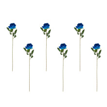 Pack of 6 Sturdy Flocking Touch Artificial Roses-Royal blue