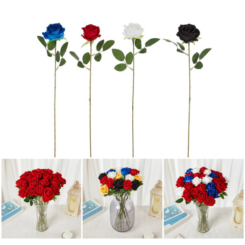 Pack of 6 Sturdy Flocking Touch Artificial Roses-Royal blue 2