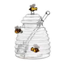 Glass Honey Storage Jar With Dipper And Lid For Kitchen And Home Use Keeps Honey Fresh Clear Glass