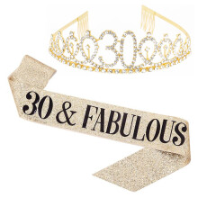 Fødselsdagsskærf og tiara til kvinder, roseguldkronesæt med funklende design, elegant fødselsdagspynt og festartikler, moderigtigt tilbehør