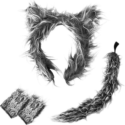 Sturdy Wool Gray Wolf Costume Set with-Four piece set 1