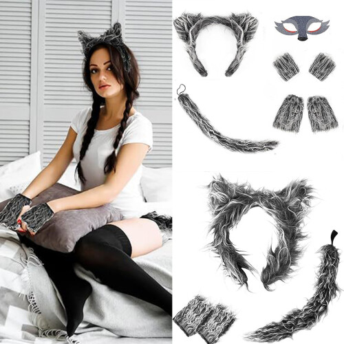 Sturdy Wool Gray Wolf Costume Set with-Four piece set 1 2