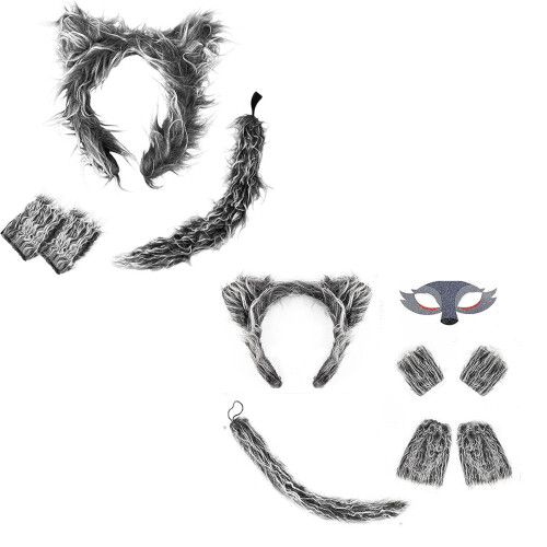 Sturdy Wool Gray Wolf Costume Set with-Four piece set 1 1
