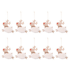 10 Pieces Christmas Sturdy Wood Ornament Plush Dwarf-White