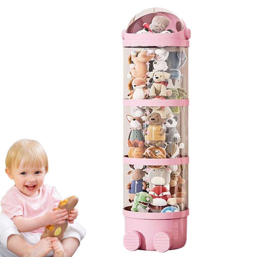 Stuffed Animal Storage Tube, Transparent Plush Toy Organizer, LEDLit Display Tower, SpaceSaving Nursery Storage