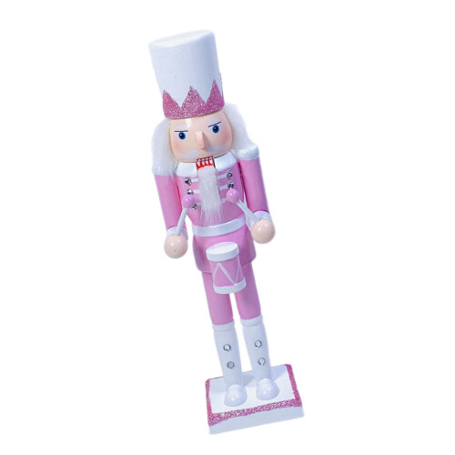 Elegant 30cm Pink Nutcrackers Soldier Statue Handmade-drumming
