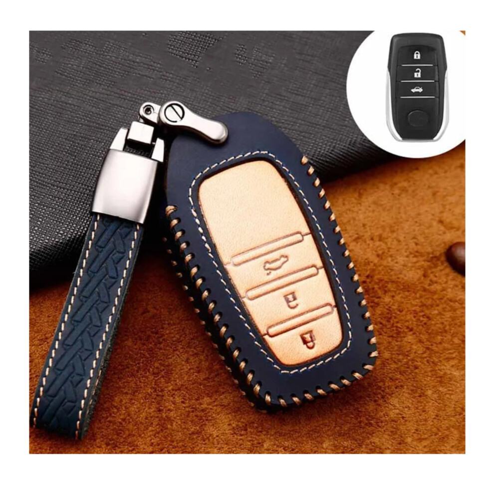 Leather Key Fob Case For Toyota Chr Prado Prius Camry Corolla Rav4 20172019 Antiwrinkle Type A Blue 9365049218795