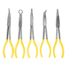 Long Nose Pliers Set, Carbon Steel, 5 Pcs, NonSlip Handle, For Precision Electronics, PCB
