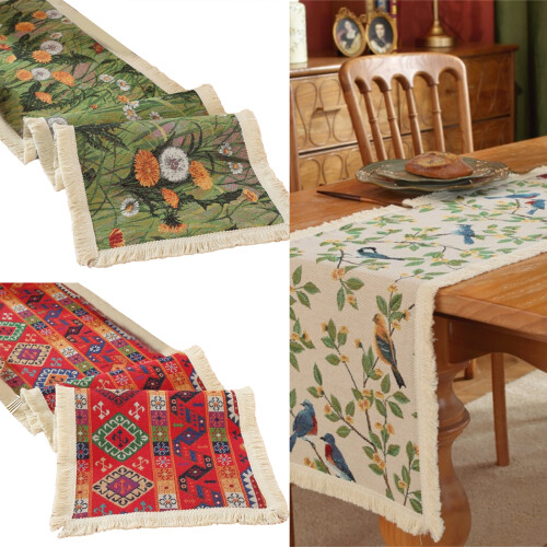 Tischdecke, Vintage-Jacquard-Webart, Tischfahne,-Grün D 2