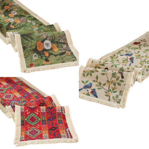 Tischdecke, Vintage-Jacquard-Webart, Tischfahne,-Grün D 1