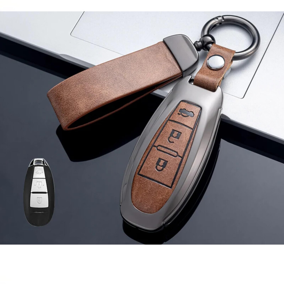 Key Fob Cover Alloy Leather Case Suzuki Ertiga Xl7 Sx4 Vitara Ignis Baleno Spresso Remote Holder Set Gray/Brown 9119770941633