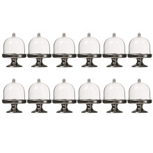 Set of 12 Mini Cake Plate with Lid Dessert Cupcake-Silver