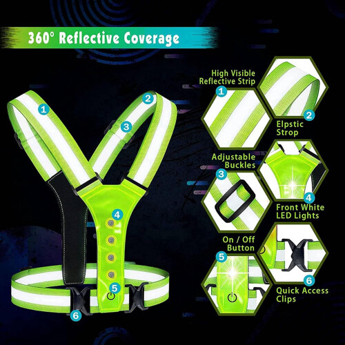 LED Reflective Running Vest for Night Running Light Up 4 LEDs Adjustable Elastic One Size 2