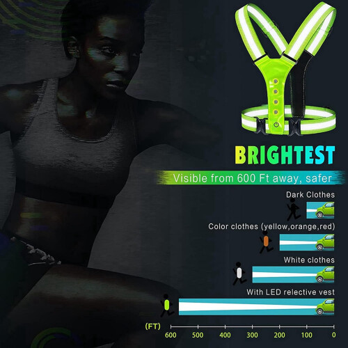 LED Reflective Running Vest for Night Running Light Up 4 LEDs Adjustable Elastic One Size 1